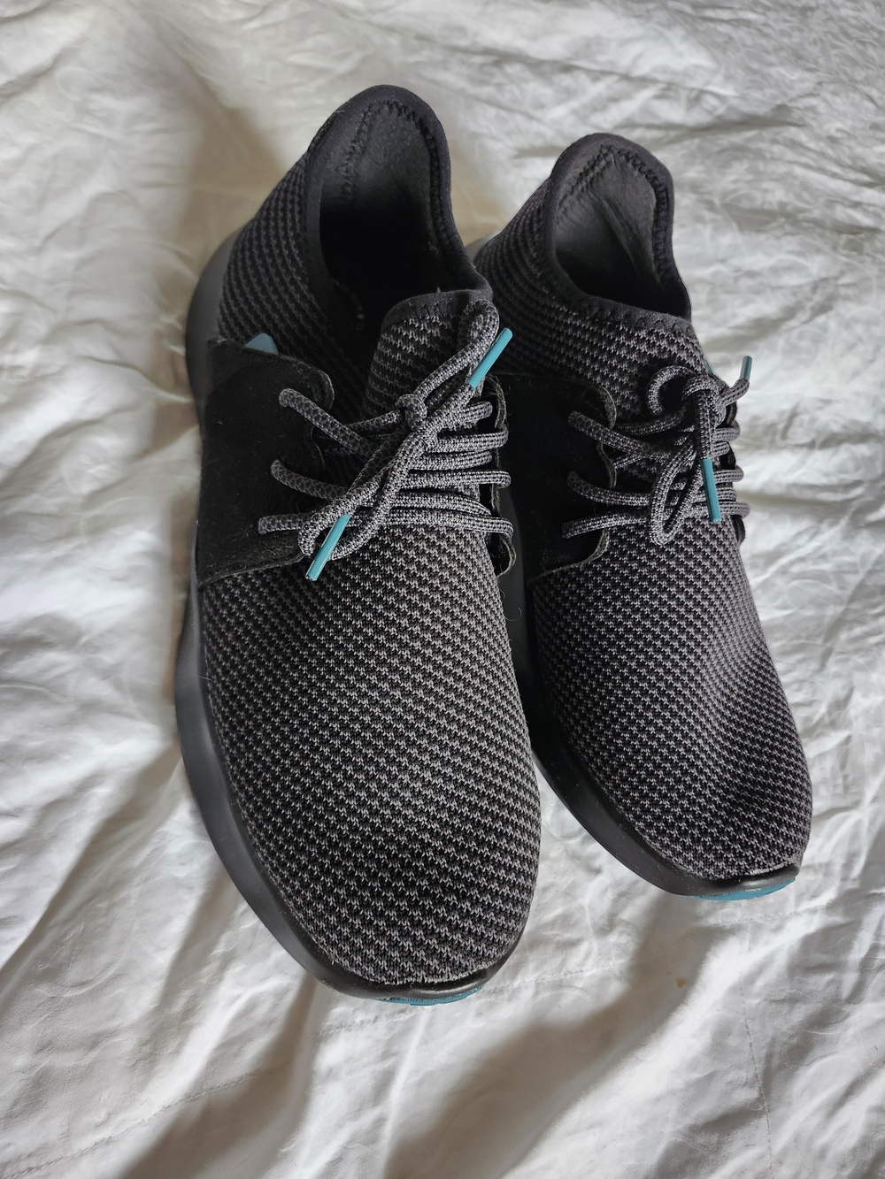 Vessi Women's Grey & Black Knit Sneakers with Teal Accents